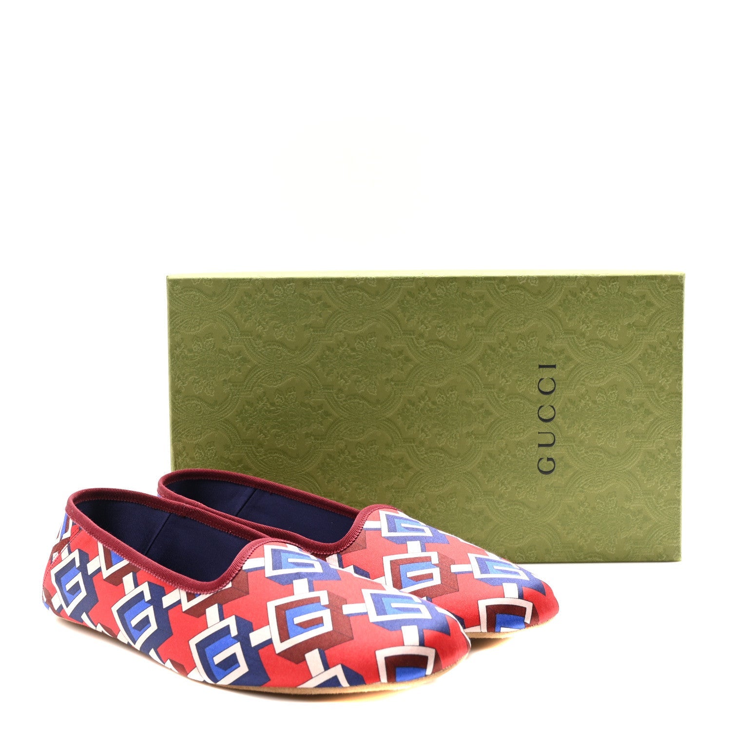 Silk Geometric G Mens Slippers 9 Red Blue