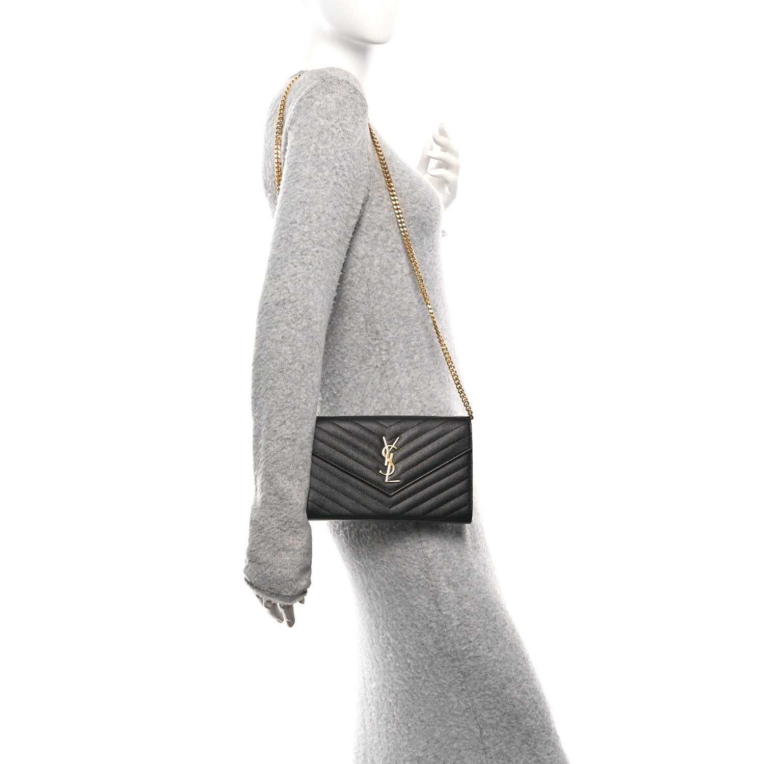 Grain De Poudre Matelasse Chevron Monogram Chain Wallet Black