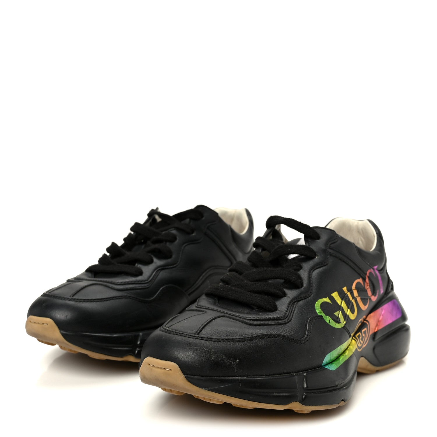 Calfskin Iridescent Logo Womens Rhyton Sneakers 38 Black