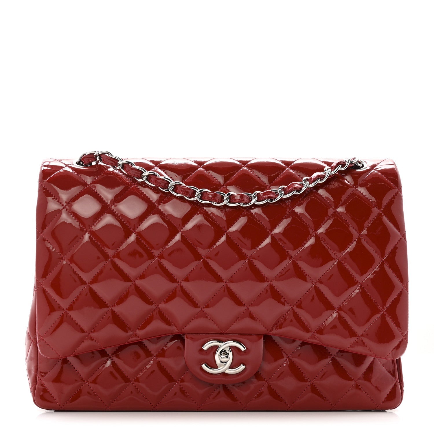 Patent Quilted Maxi Double Flap Red