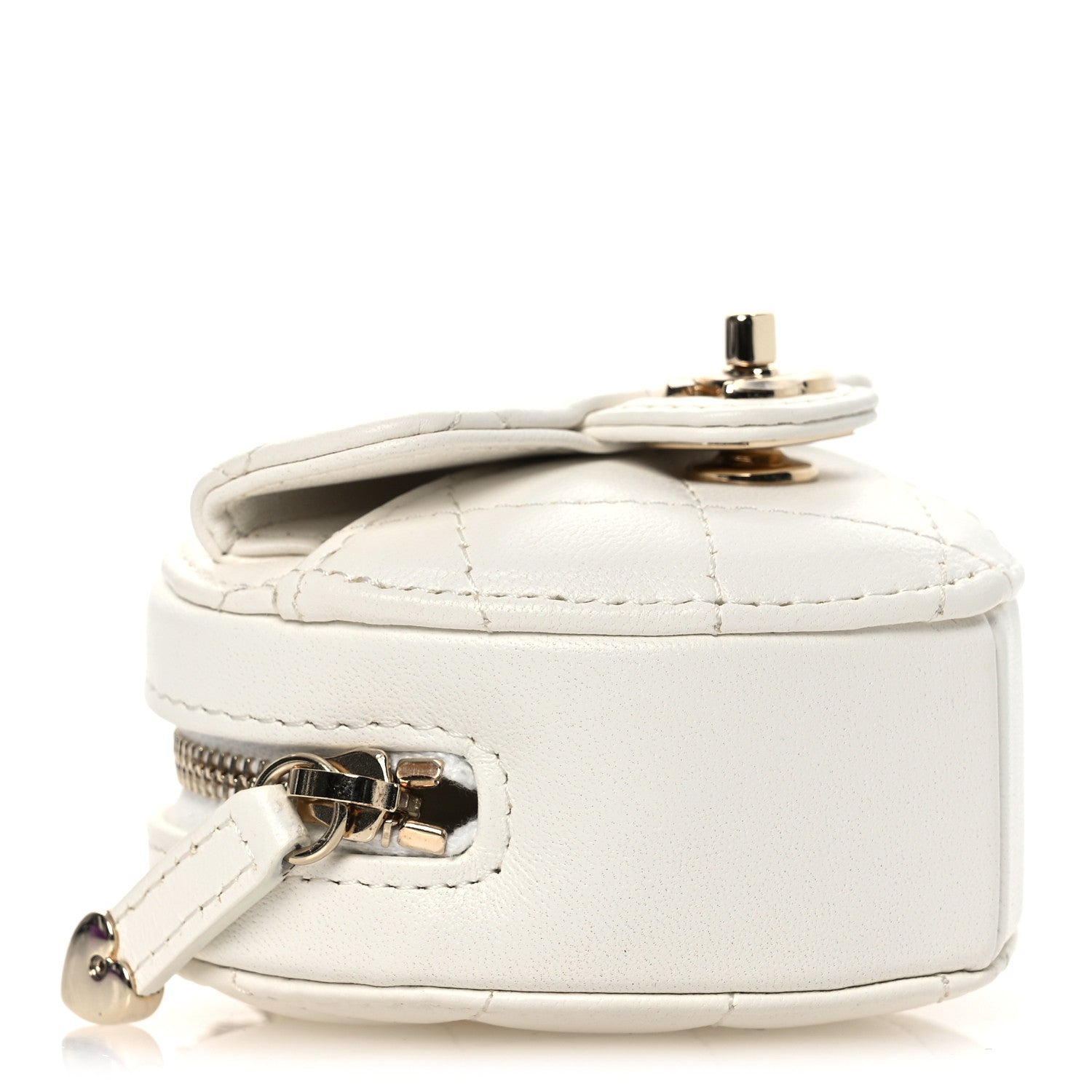 Lambskin Quilted CC In Love Heart Coin Purse With Chain White