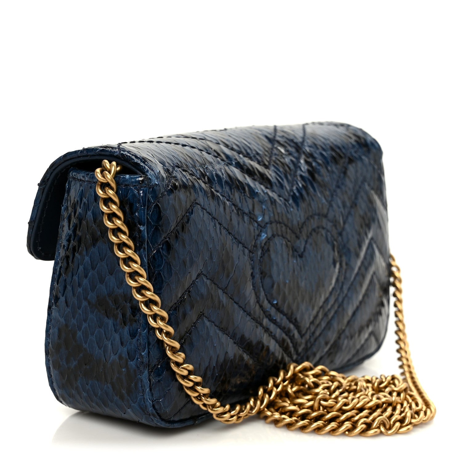 Snakeskin Matelasse Super Mini GG Marmont Shoulder Bag Blue