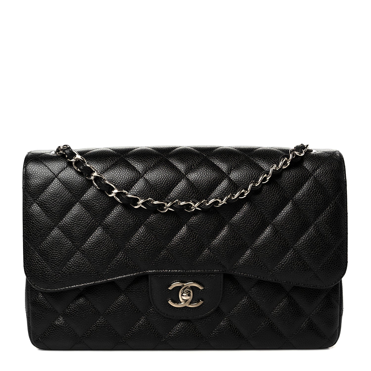 Caviar Quilted Jumbo Double Flap Black