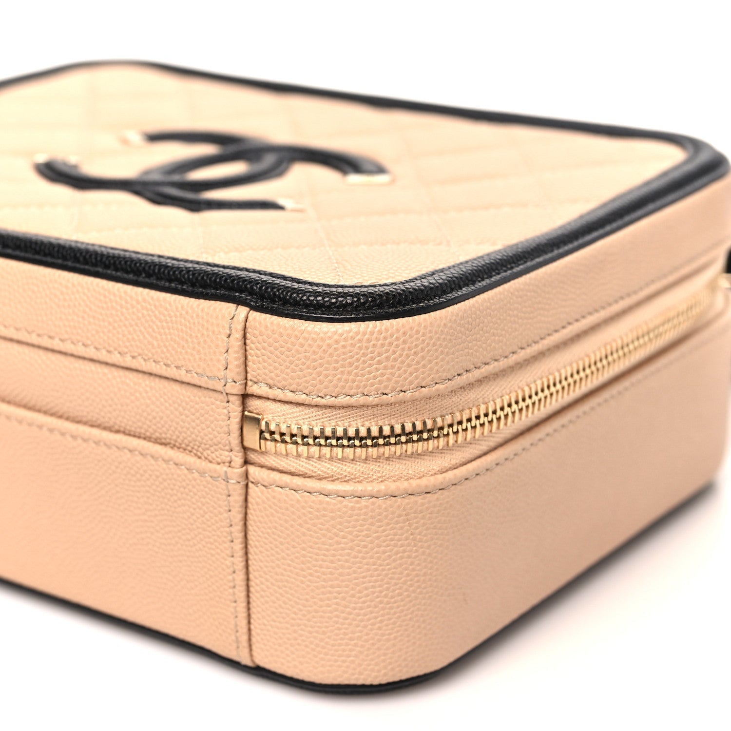 Caviar Quilted Medium CC Filigree Vanity Case Beige Black