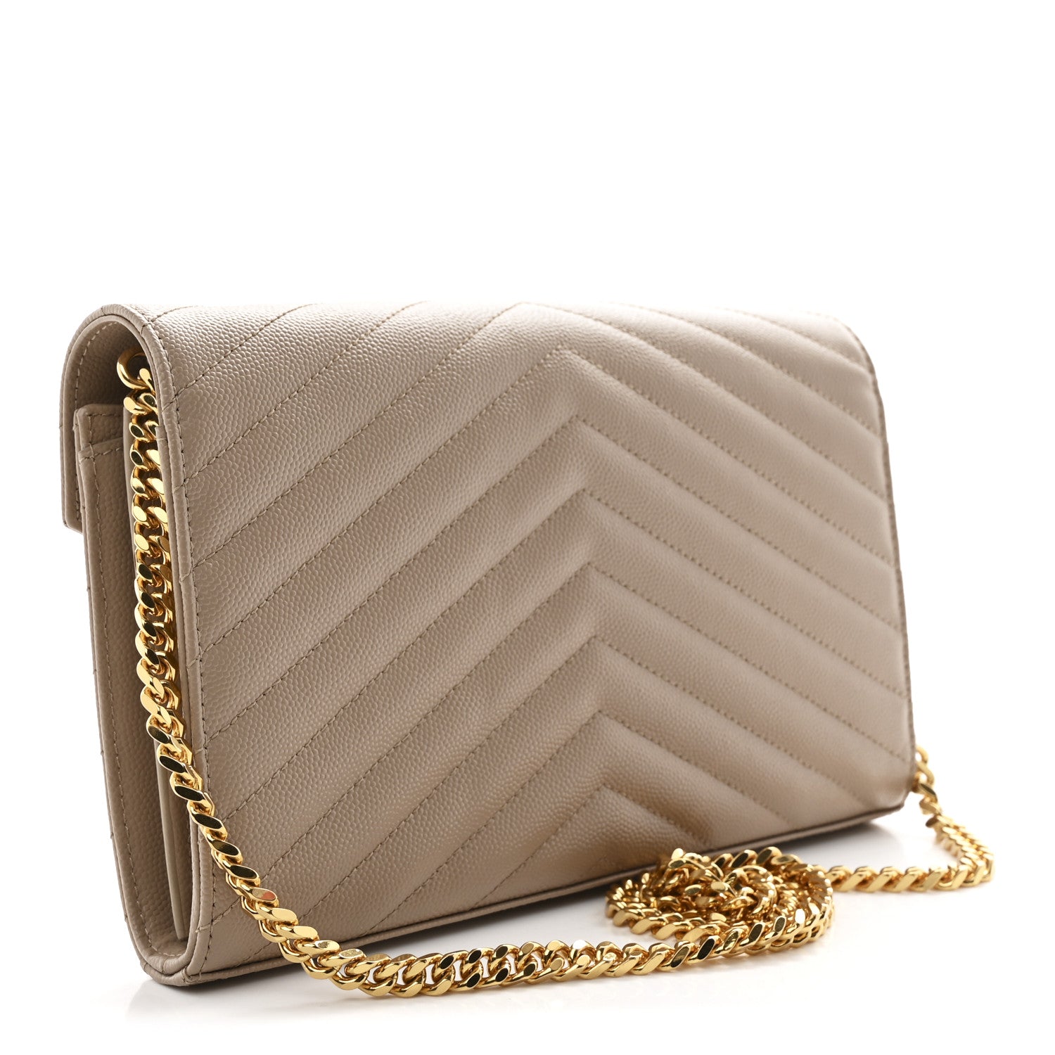 Grain De Poudre Matelasse Chevron Monogram Chain Wallet Dark Beige