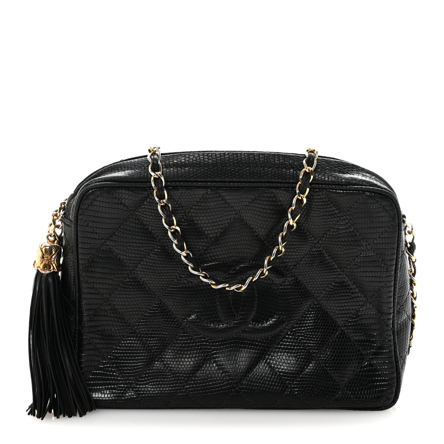 Lizard Diamond Quilted Tassel Camera Case Black