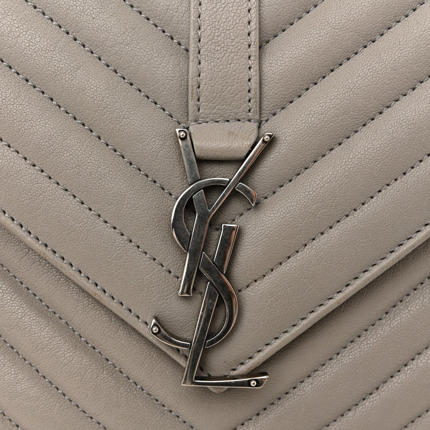 Sheepskin Matelasse Chevron Monogram Medium College Bag Light Grey