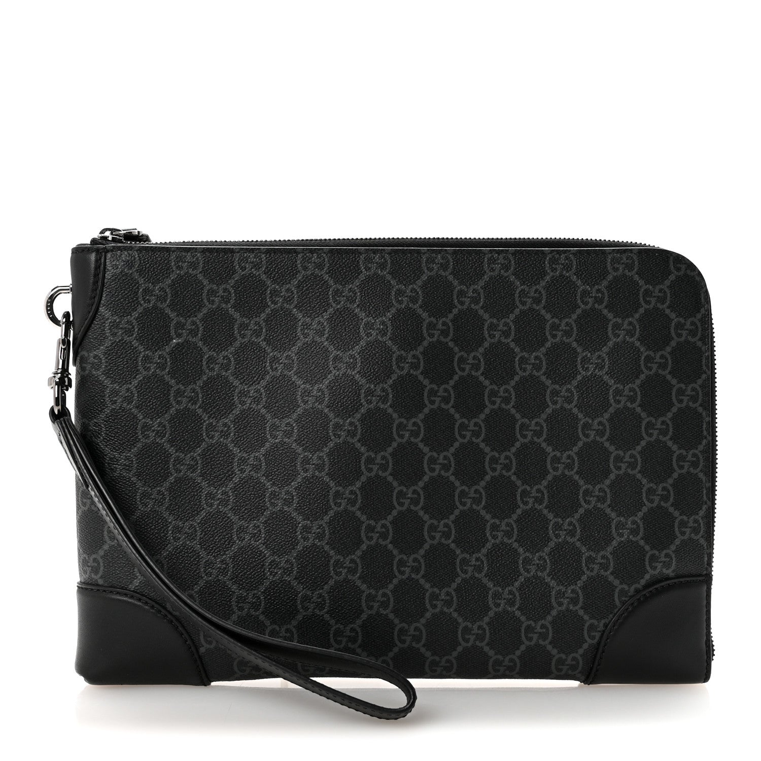 GG Supreme Monogram Textured Calfskin Emblem Small Business Case Black