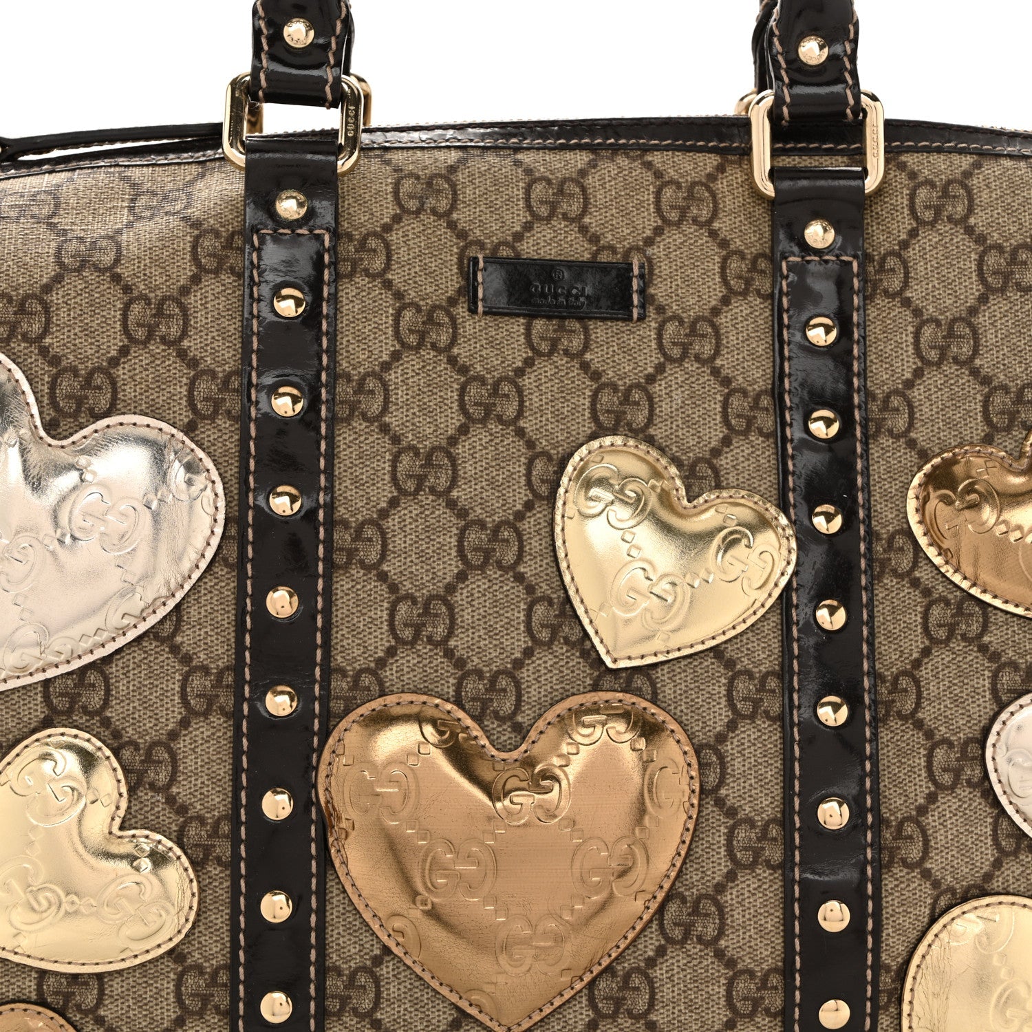 Monogram Guccissima Hearts Studded Medium Joy Boston Dark Brown