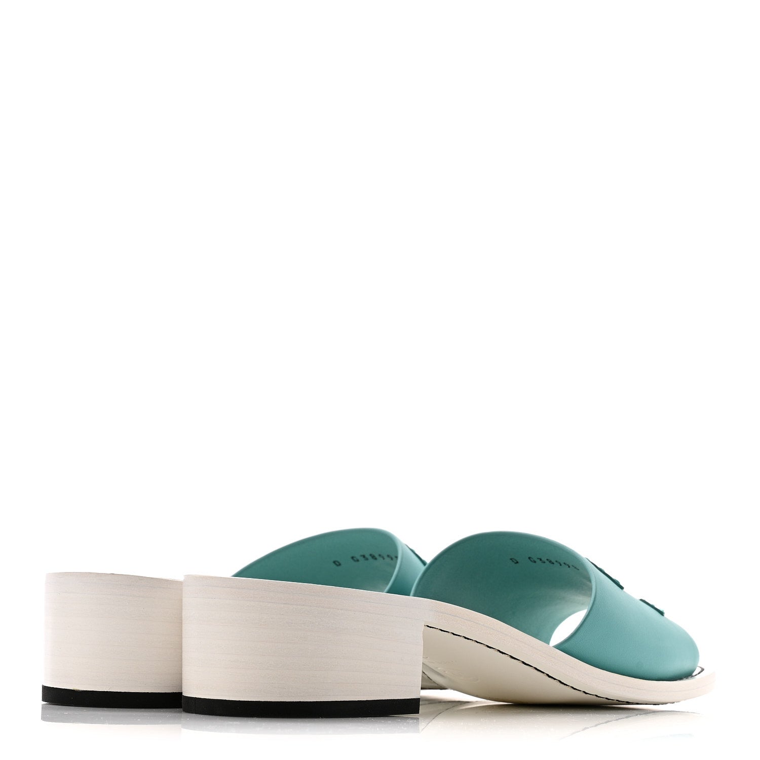 Calfskin CC Mules 39 Turquoise White