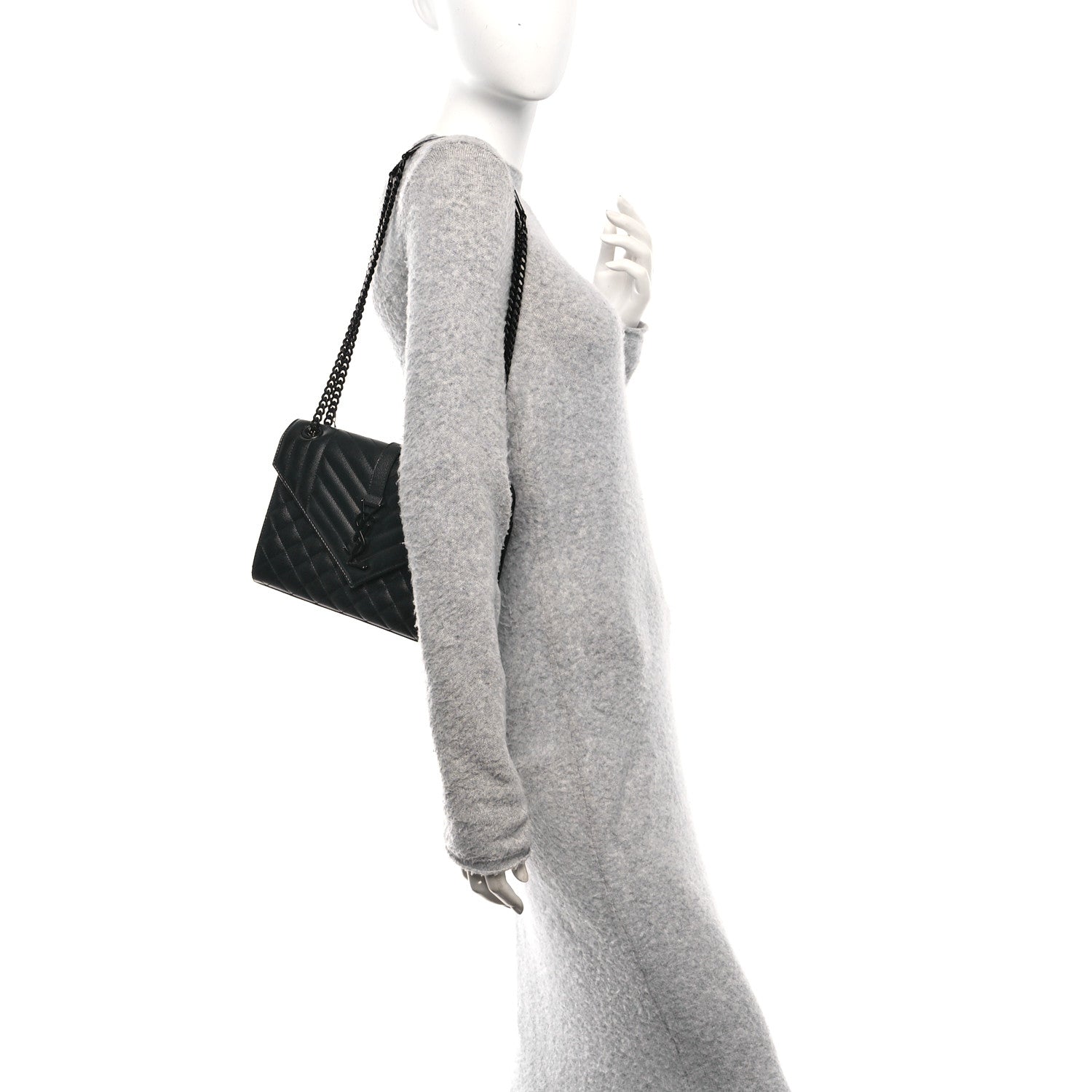 Grain De Poudre Textured Mixed Matelasse Triquilt Medium Monogram Monochrome Satchel Black