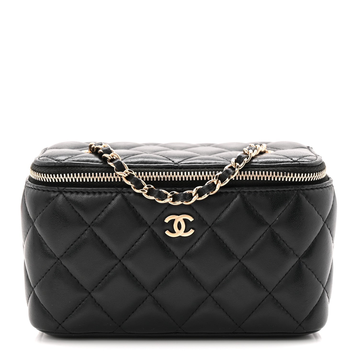 Lambskin Quilted Small Vanity Case With Chain Black
