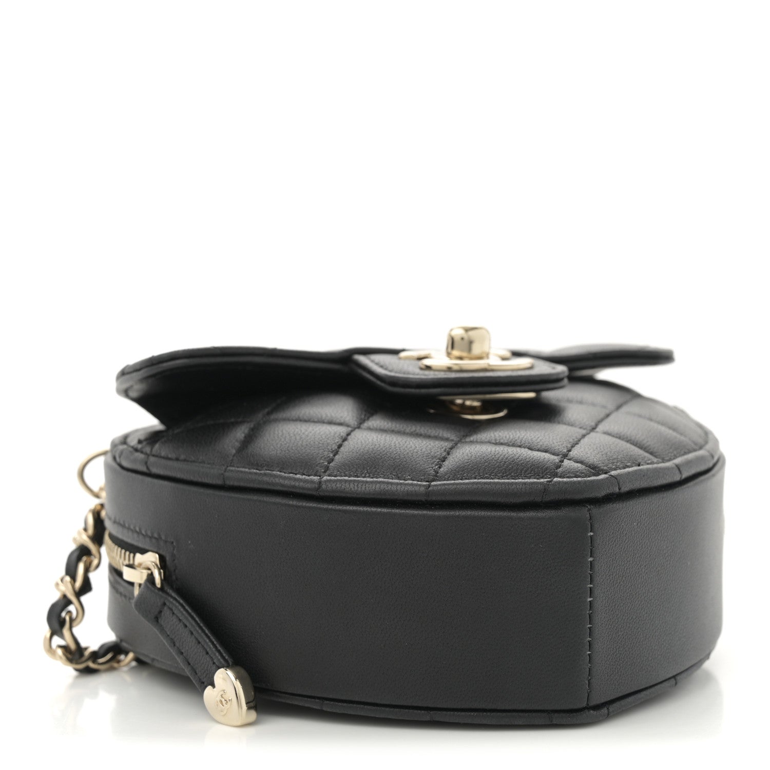 Lambskin Quilted CC In Love Heart Clutch With Chain  Black