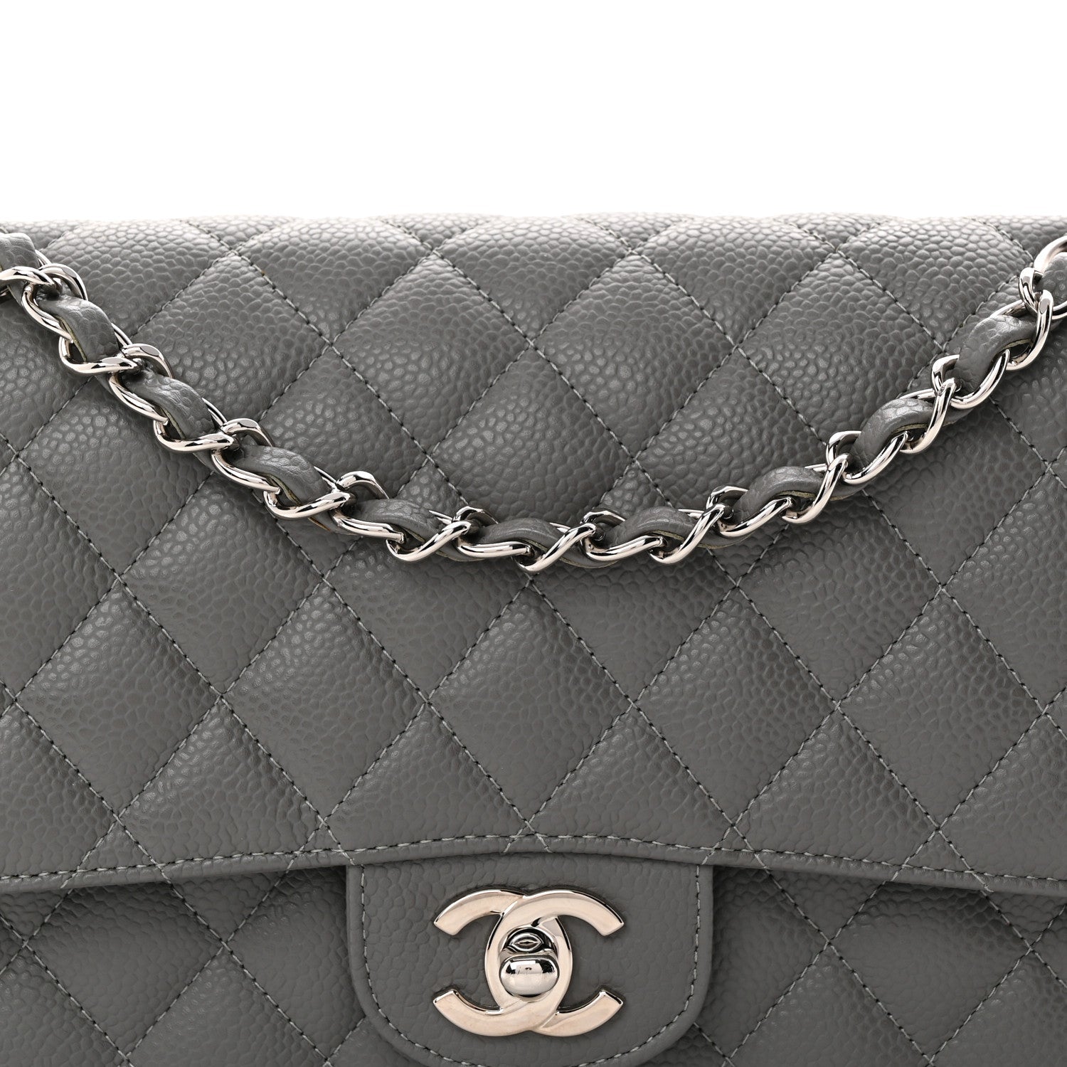 Caviar Quilted Medium Double Flap Grey