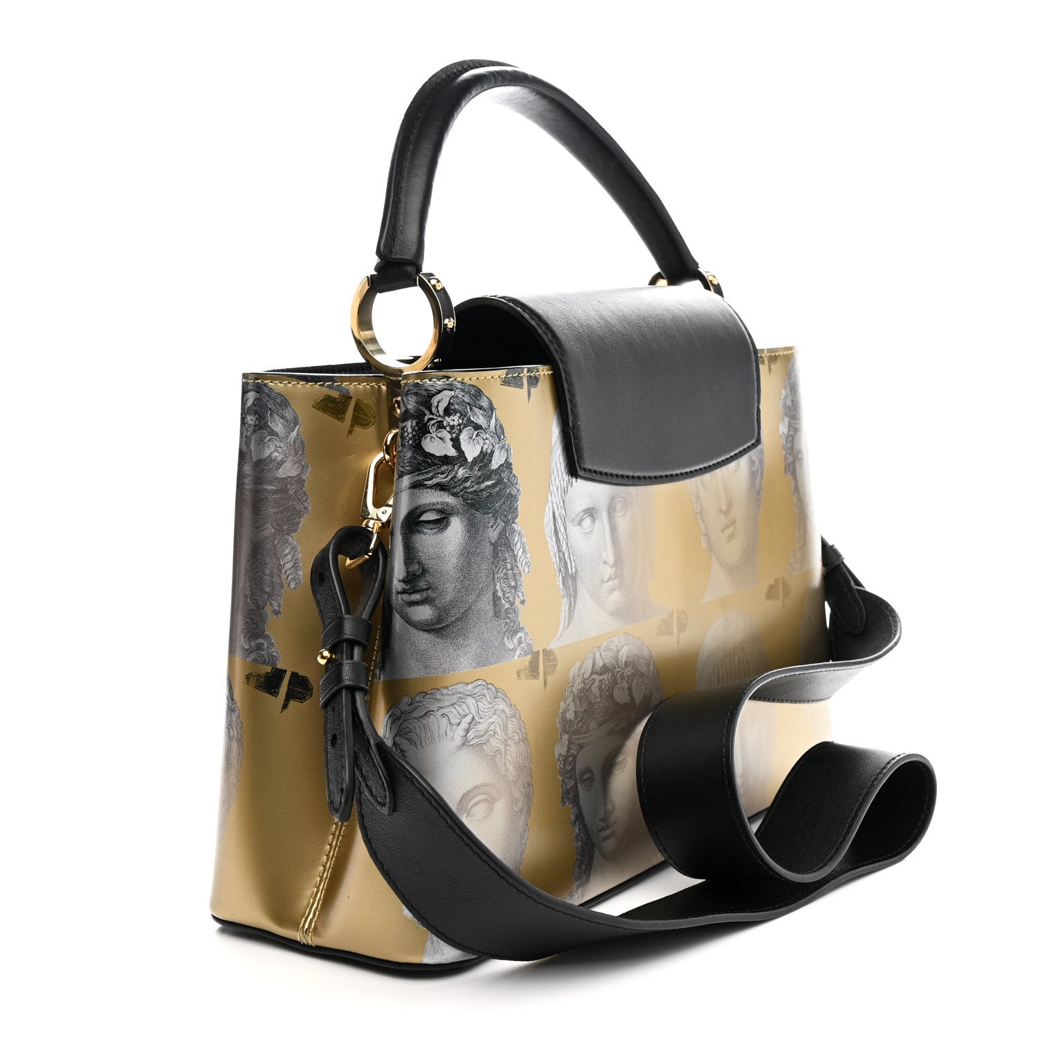 X FORNASETTI Calfskin Fornasetti Capucines MM Gold
