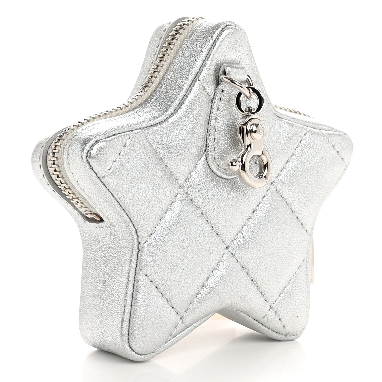 Metallic Lambskin Walk Of Fame Star Clip On Coin Purse Silver