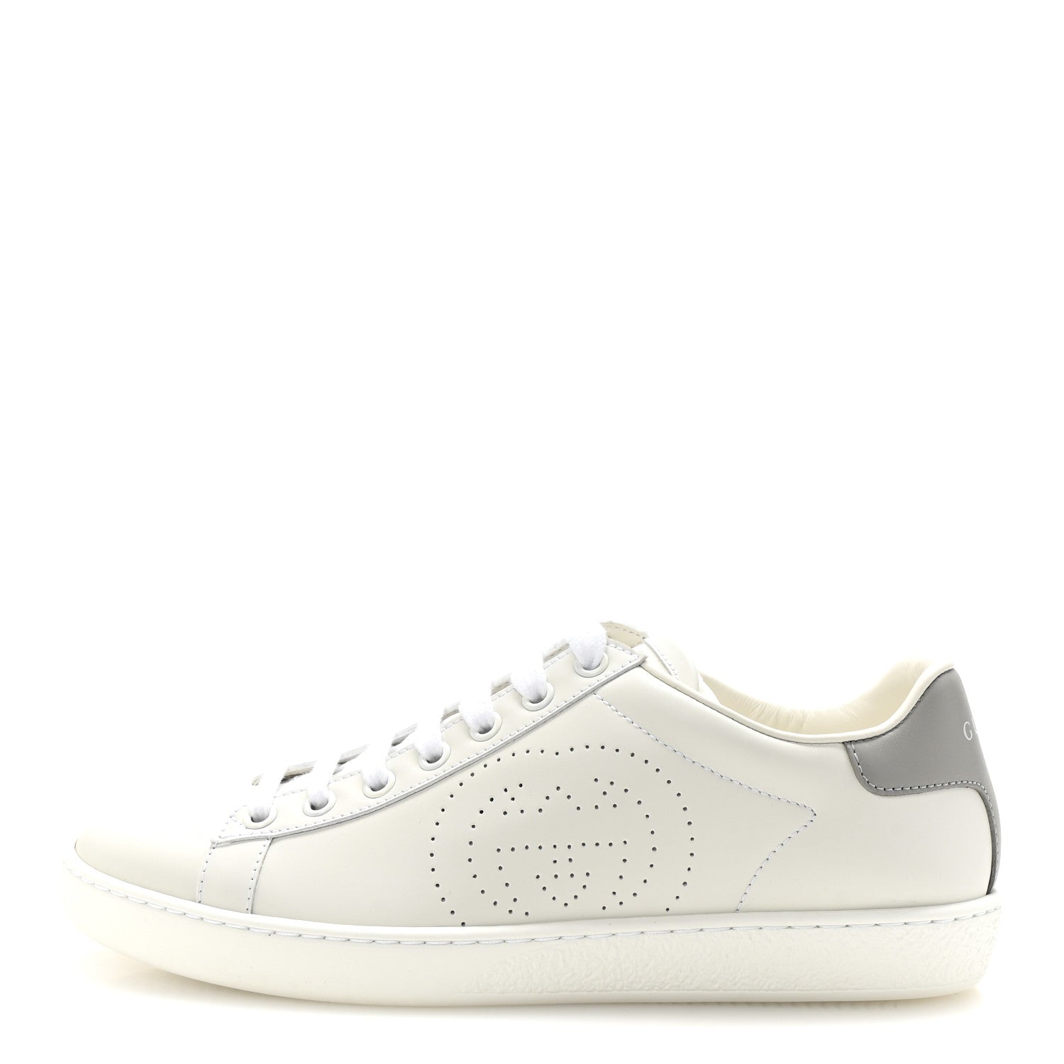Calfskin Interlocking G Perforated Womens Ace Sneakers 37 White Grey Sky