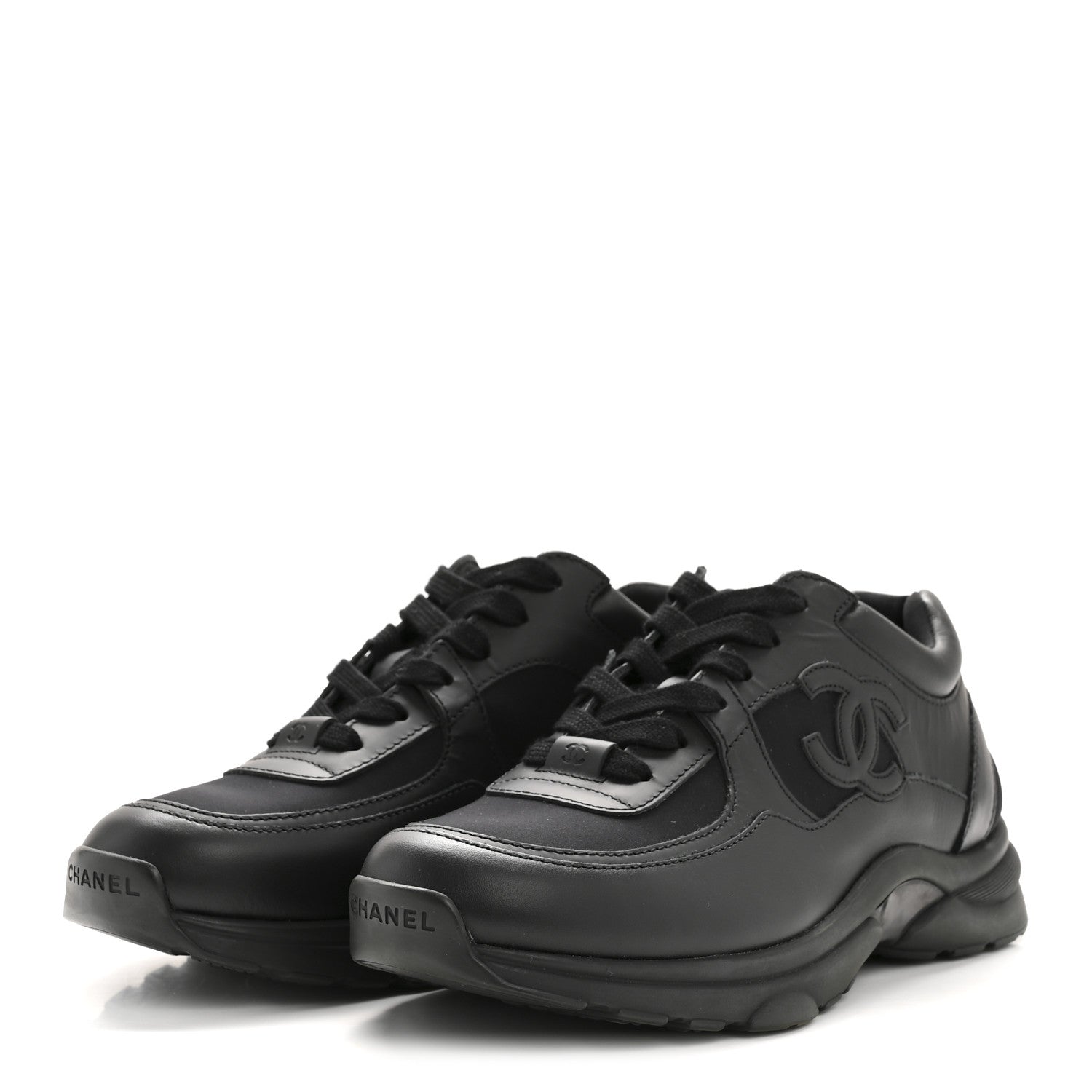 Fabric Calfskin Suede Mens CC Uniform Sneakers 41 Black