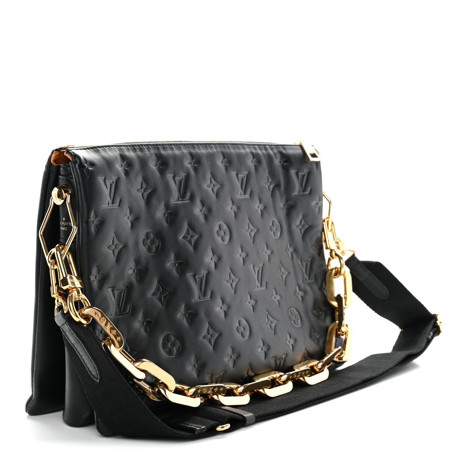 Lambskin Embossed Monogram Coussin MM Black