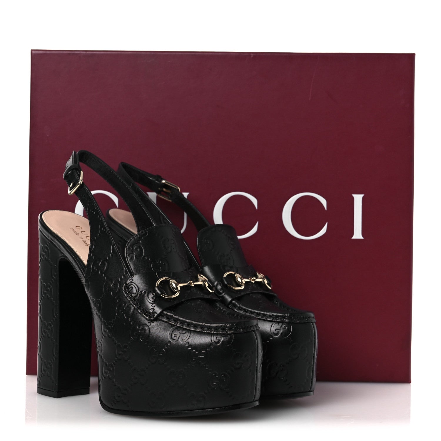 Guccissima Horsebit Platform 70/160mm Slingback Mules 38.5 Black