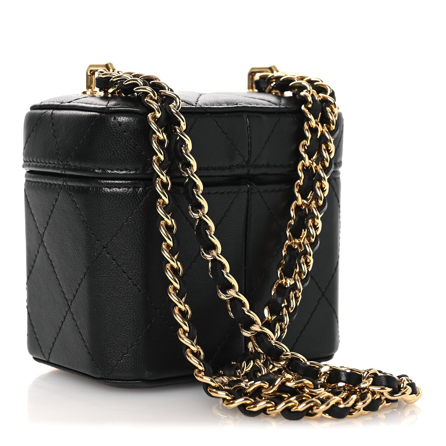 Lambskin Quilted Vanity Clutch With Chain Black