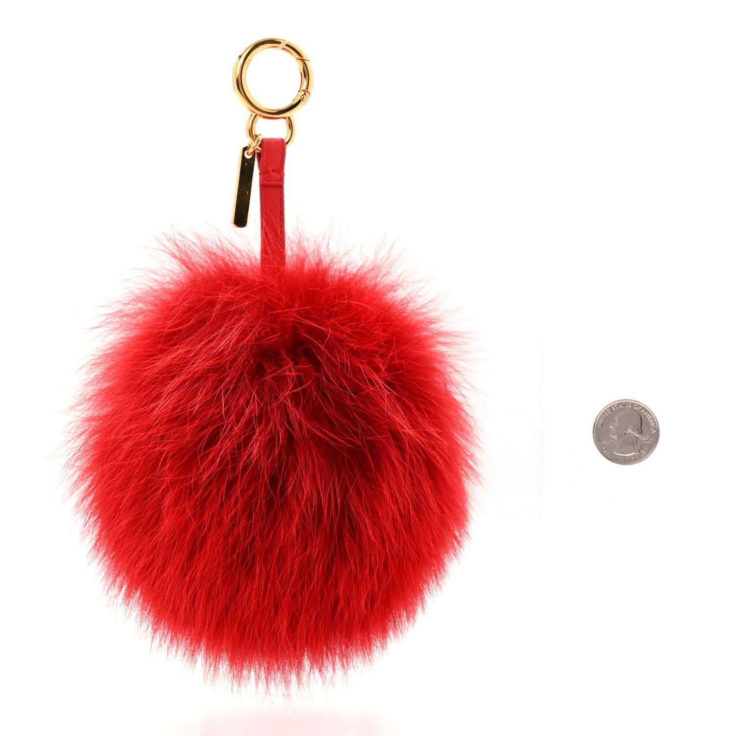 Fox Fur Shiny Nappa Heart Pom Pom Bag Charm Rosso Rosa