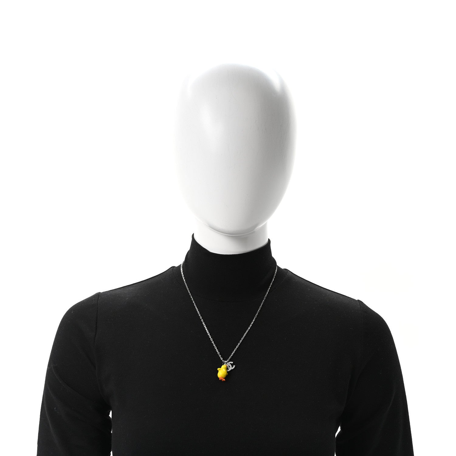 Metal Resin Strass Crystal CC Baby Chick Pendant Necklace Silver Yellow Orange