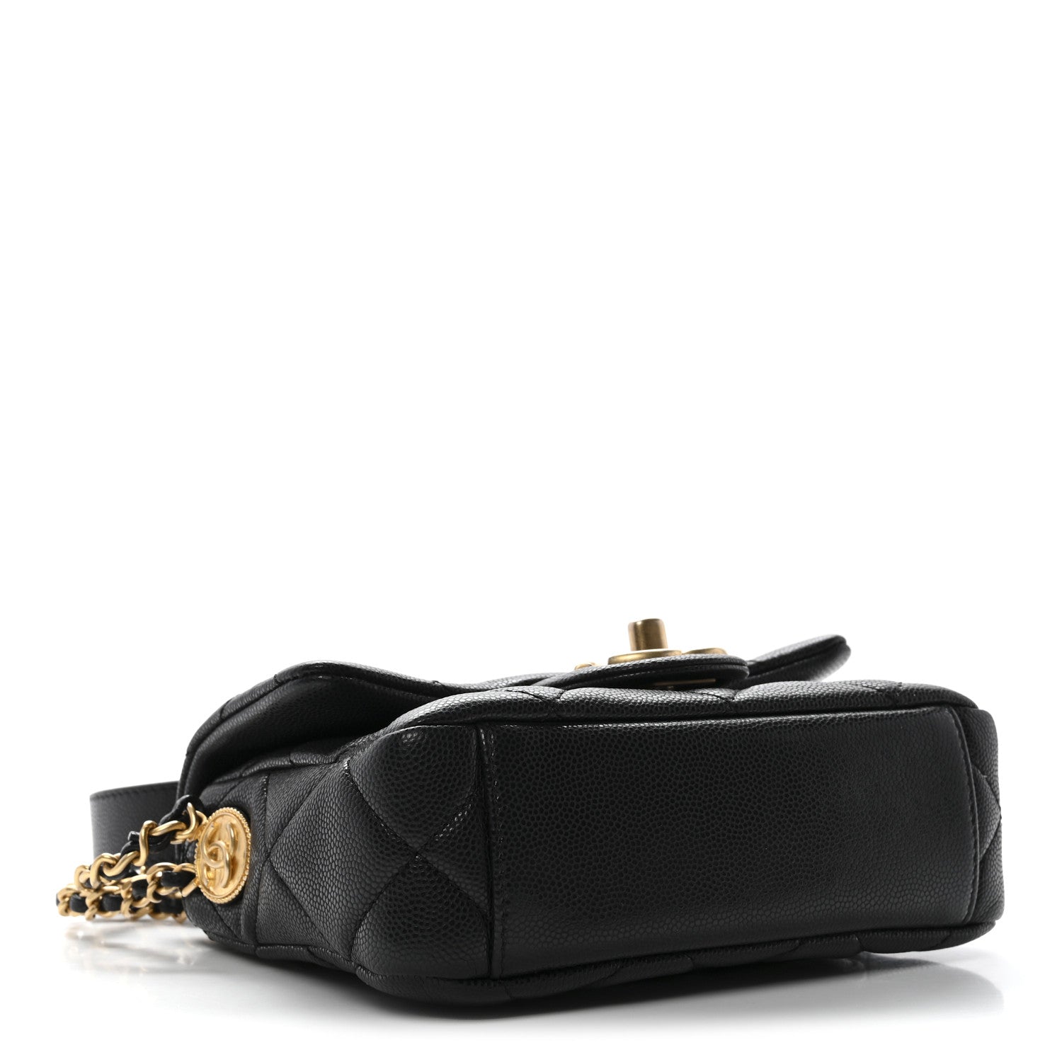 Caviar Quilted Mini Twist Your Buttons Flap Black