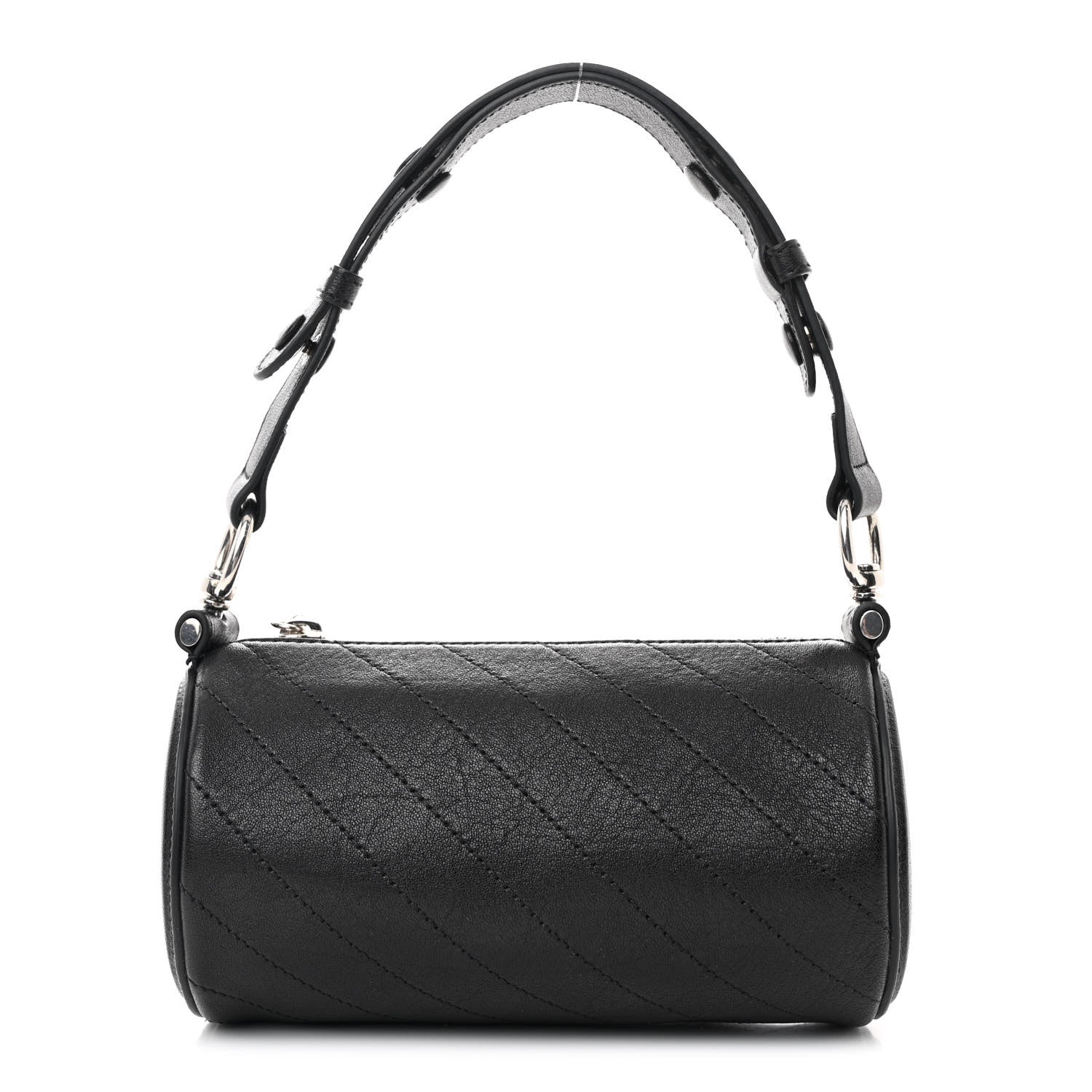 Sakai Be Green Calfskin Diagonal Stitched Mini Blondie Barrel Shoulder Bag Black