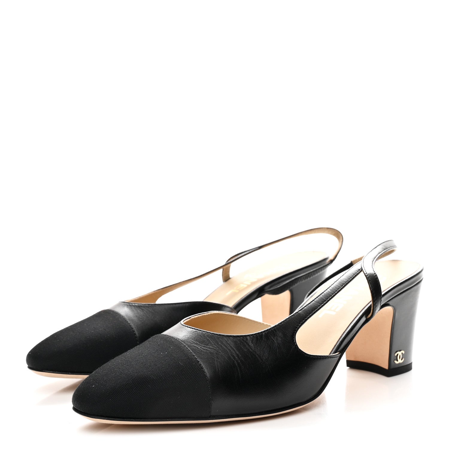 Goatskin Grosgrain Cap Toe CC Slingback Pumps 40.5 Black