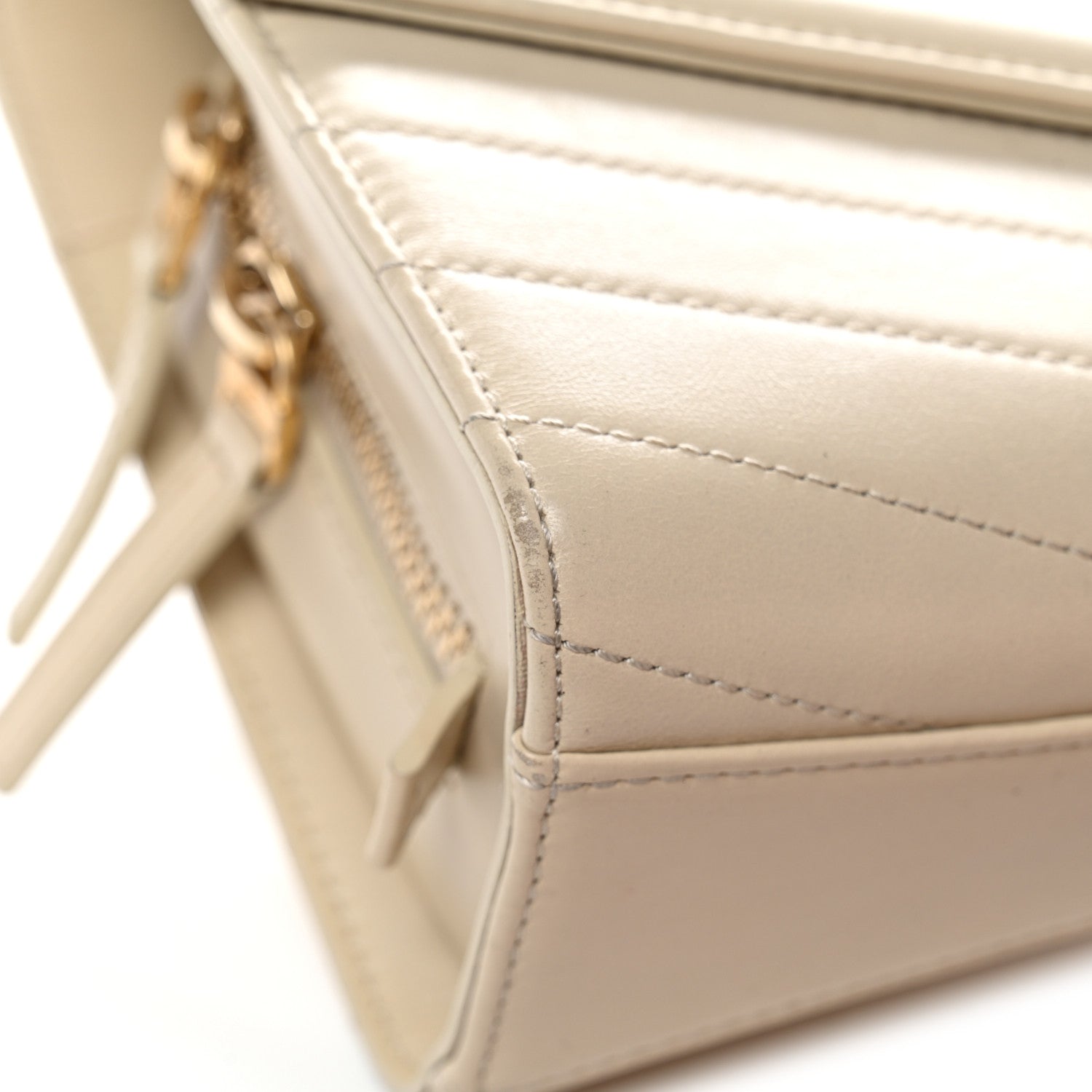 Calfskin Chevron Quilted Large Medal Flap Light Beige