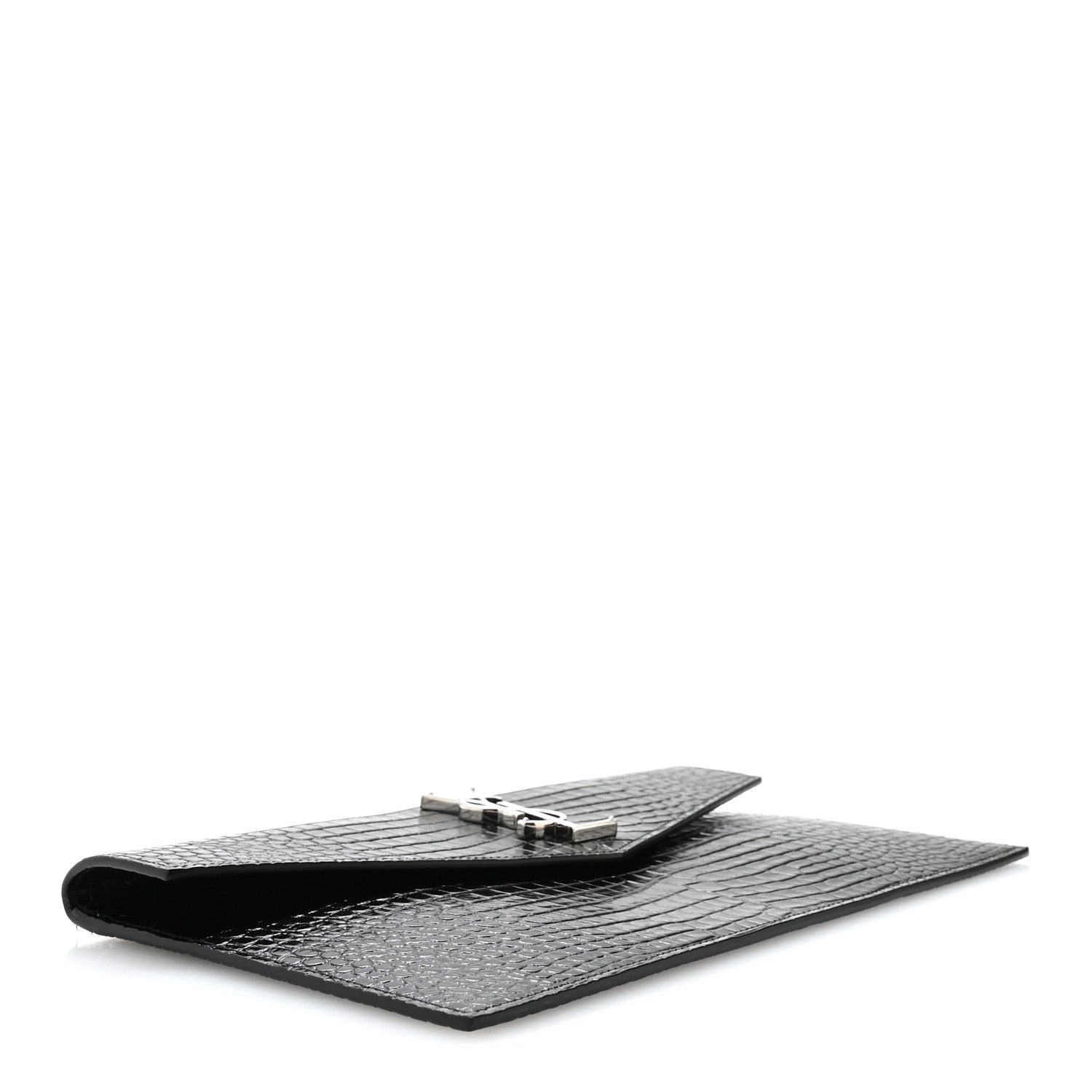 Calfskin Crocodile Embossed Uptown Monogram Pouch Black
