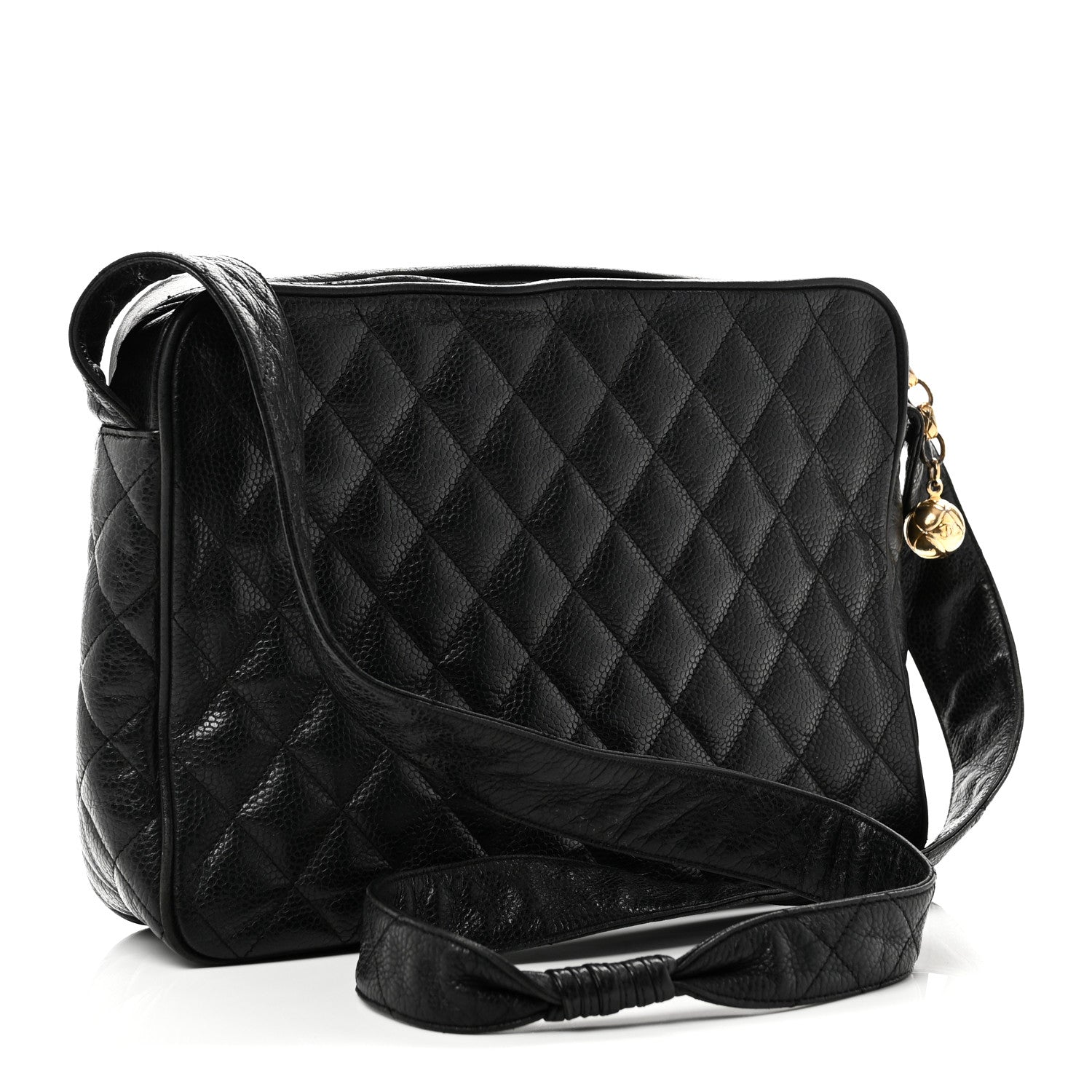 Caviar Quilted Flap Shoulder Bag Black