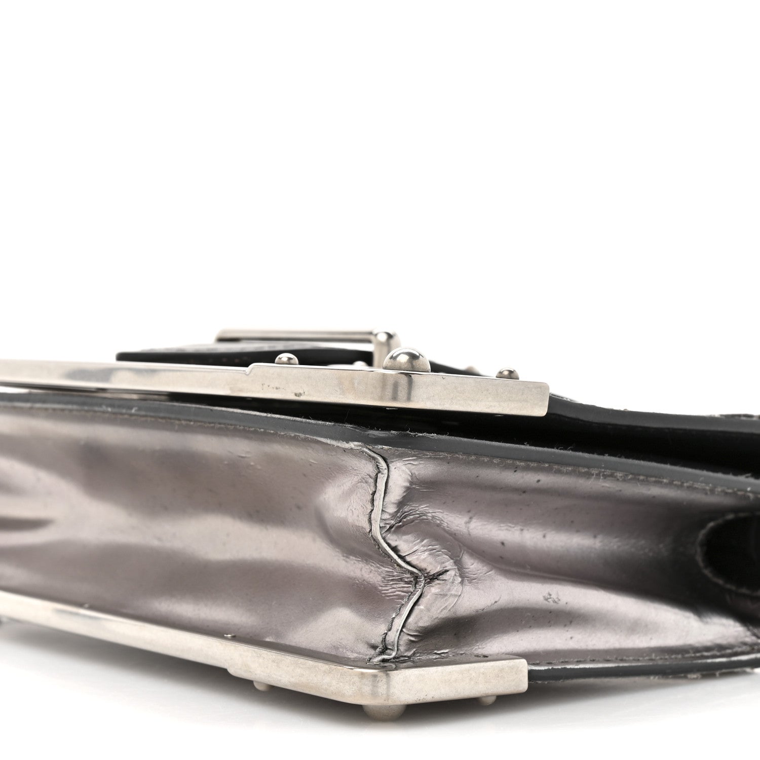 Metallic Vitello Saffiano Cahier Bag Silver Black