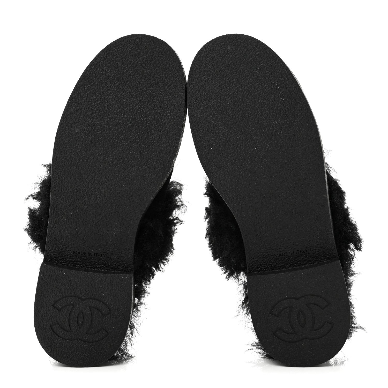 Suede Shearling CC Cap Toe Mules 36 Black