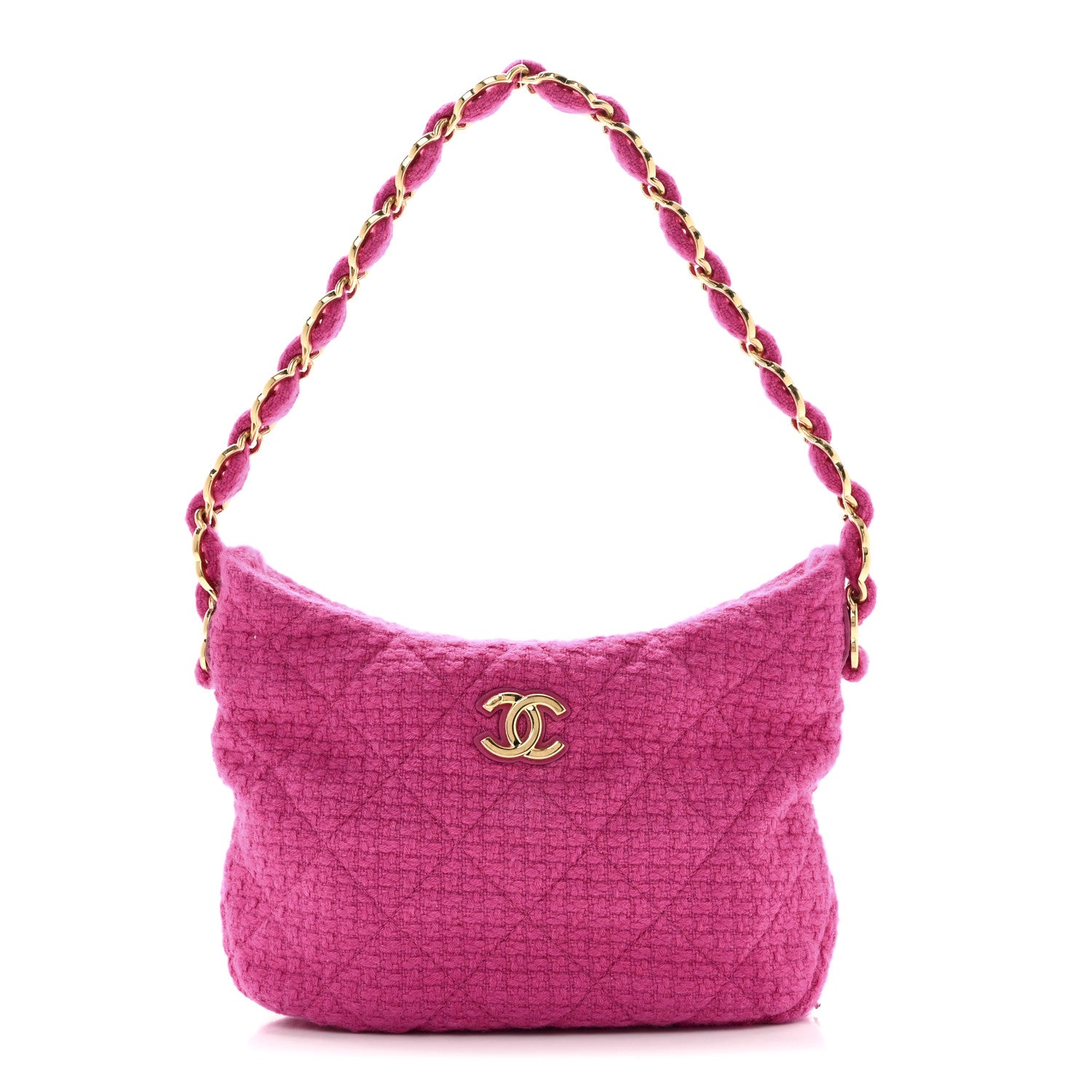 Cashmere Tweed Quilted CC Links Hobo Fuchsia