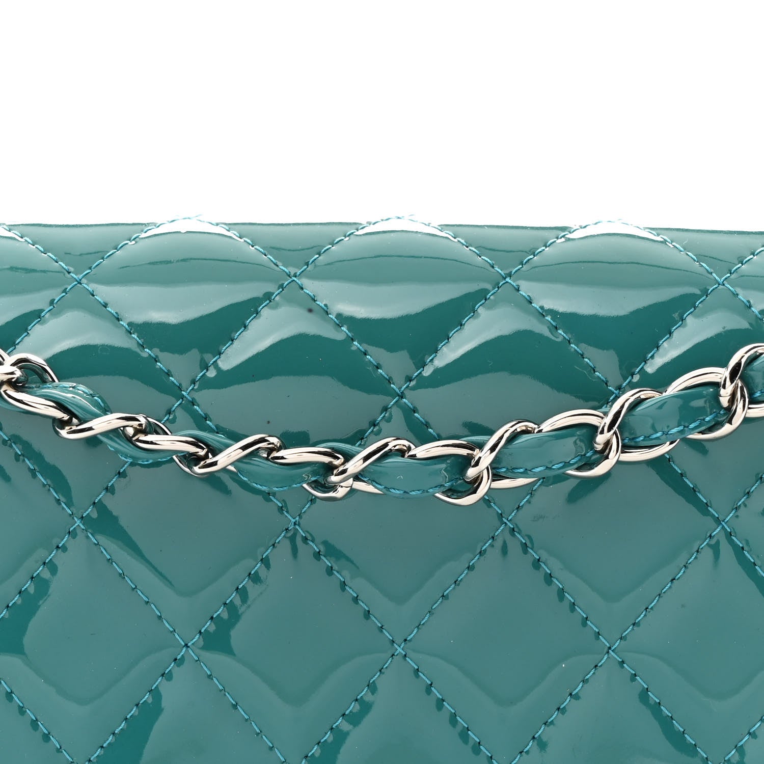 Patent Quilted Medium Double Flap Blue