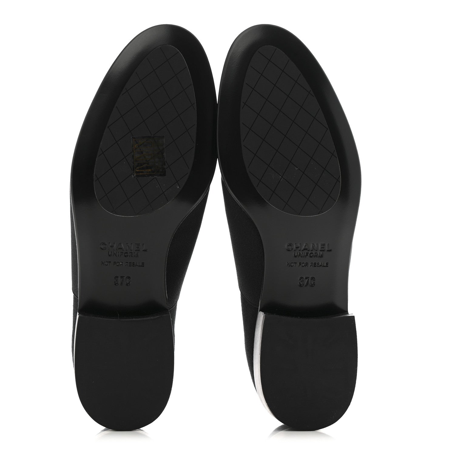 Calfskin Elastic Lace Up Cap Toe CC Loafers 37 Black