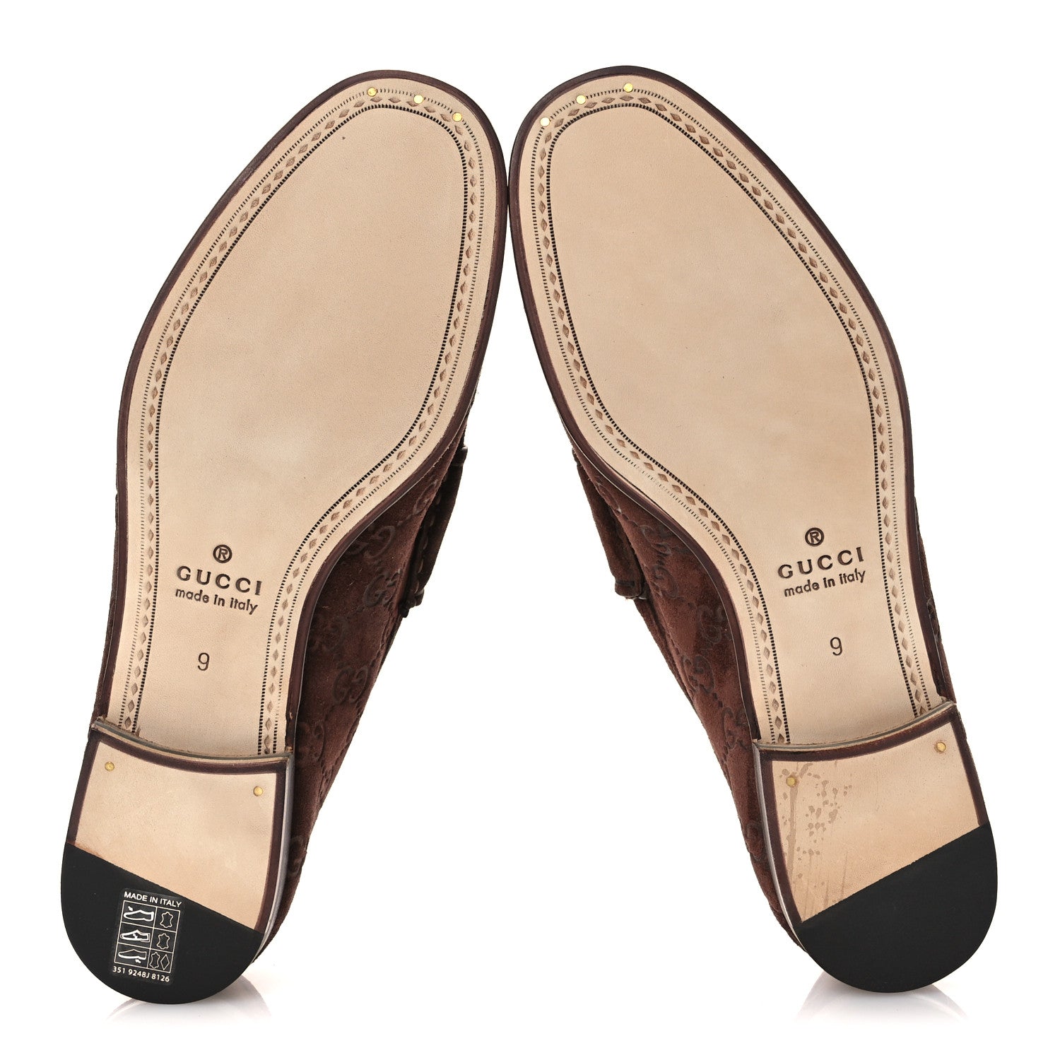 Suede GG Monogram Horsebit Mens Loafers 9 Brown
