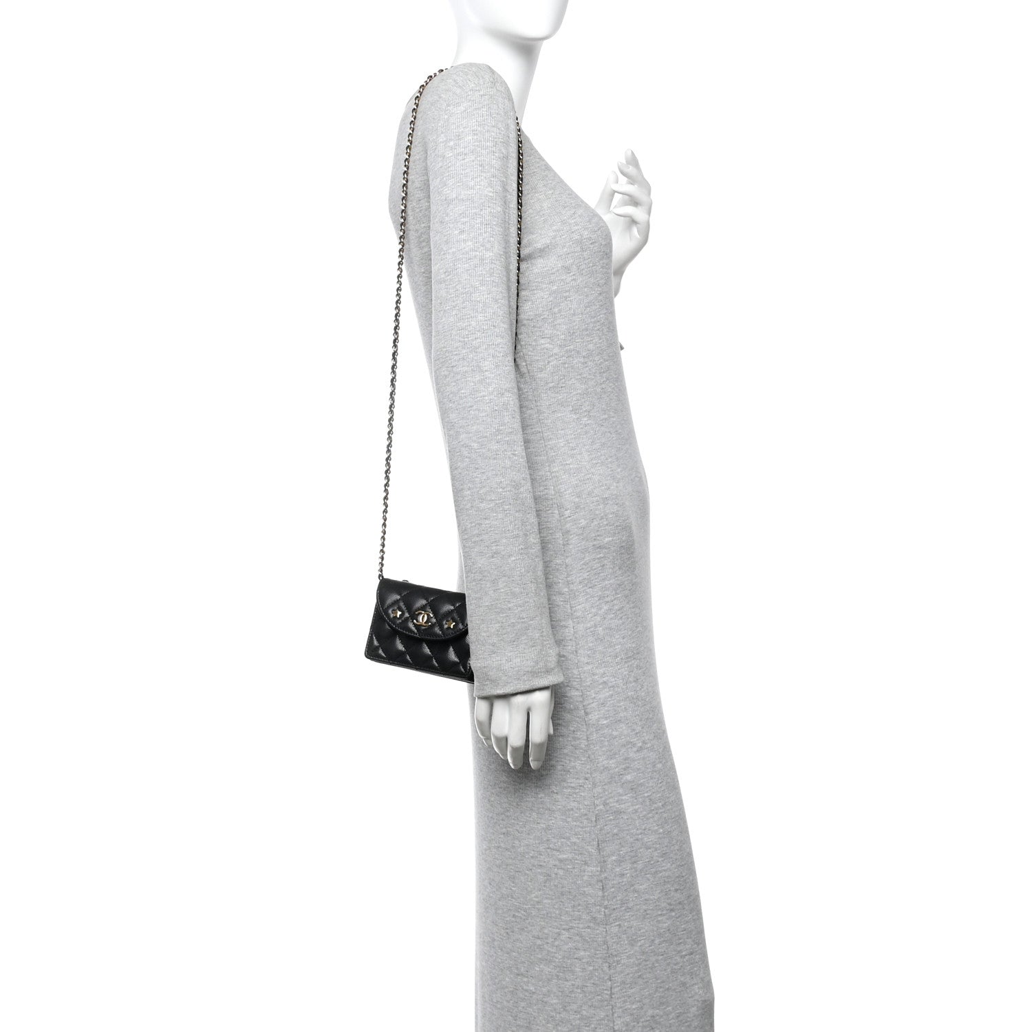 Caviar Quilted Clutch With Chain Black