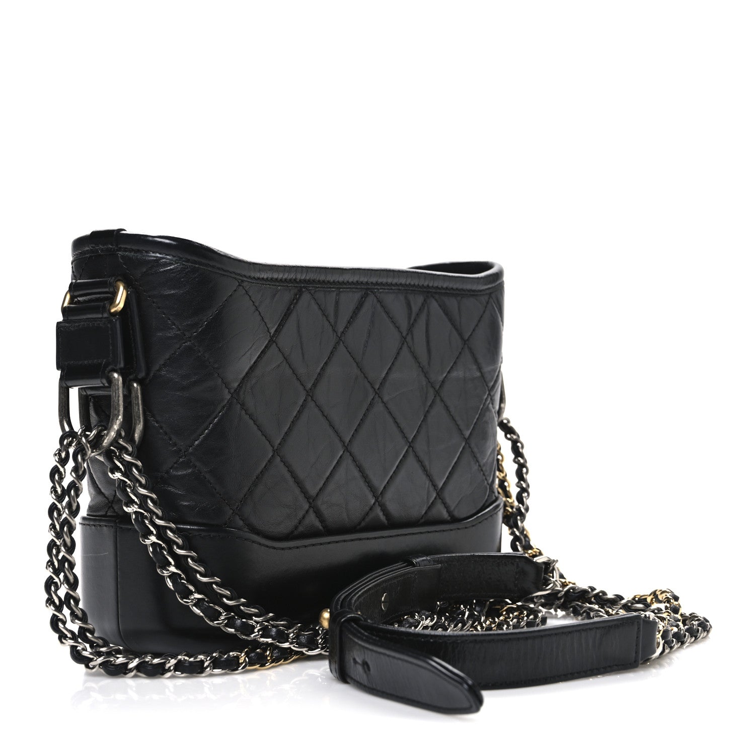 Aged Calfskin Quilted Small Gabrielle Hobo Black