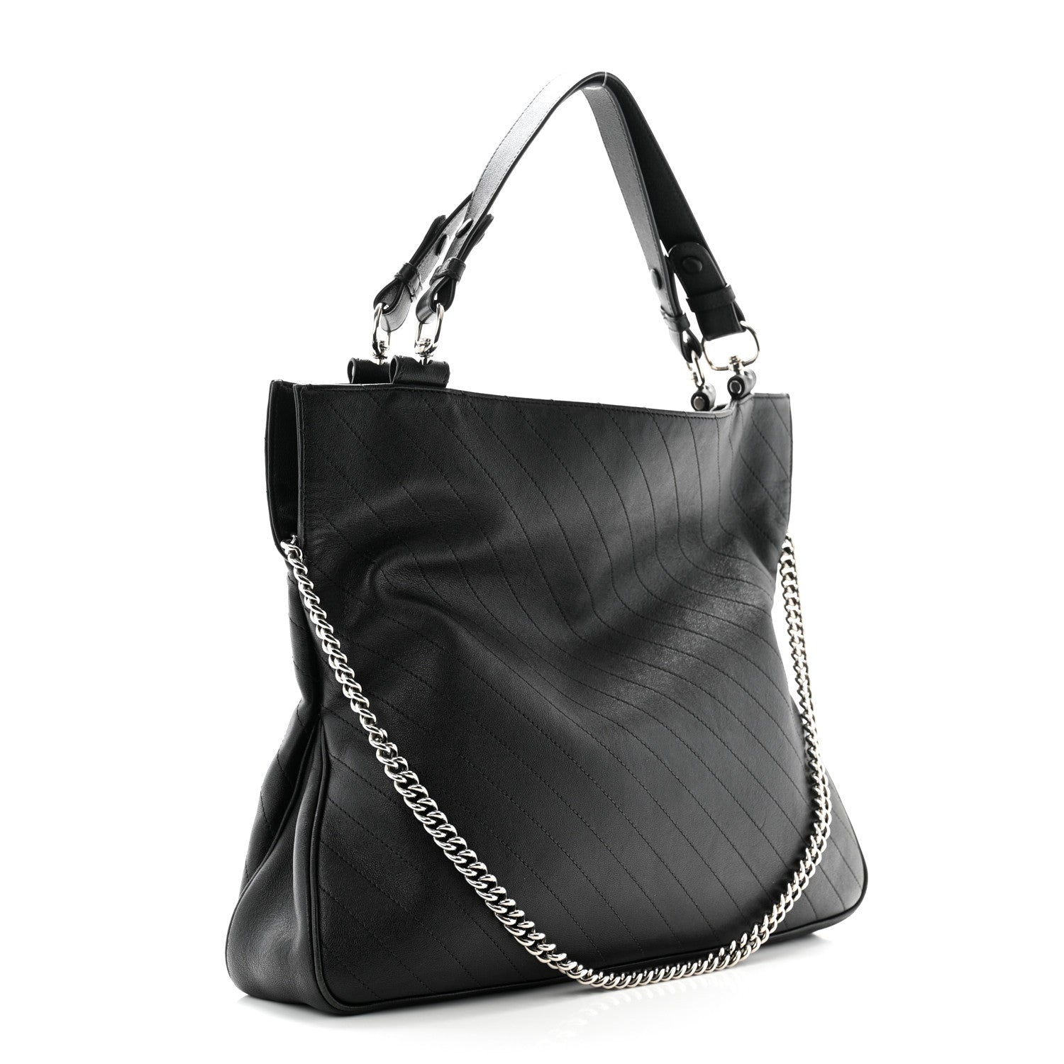 Sakai Be Green Calfskin Diagonal Stitched Medium Blondie Tote Black