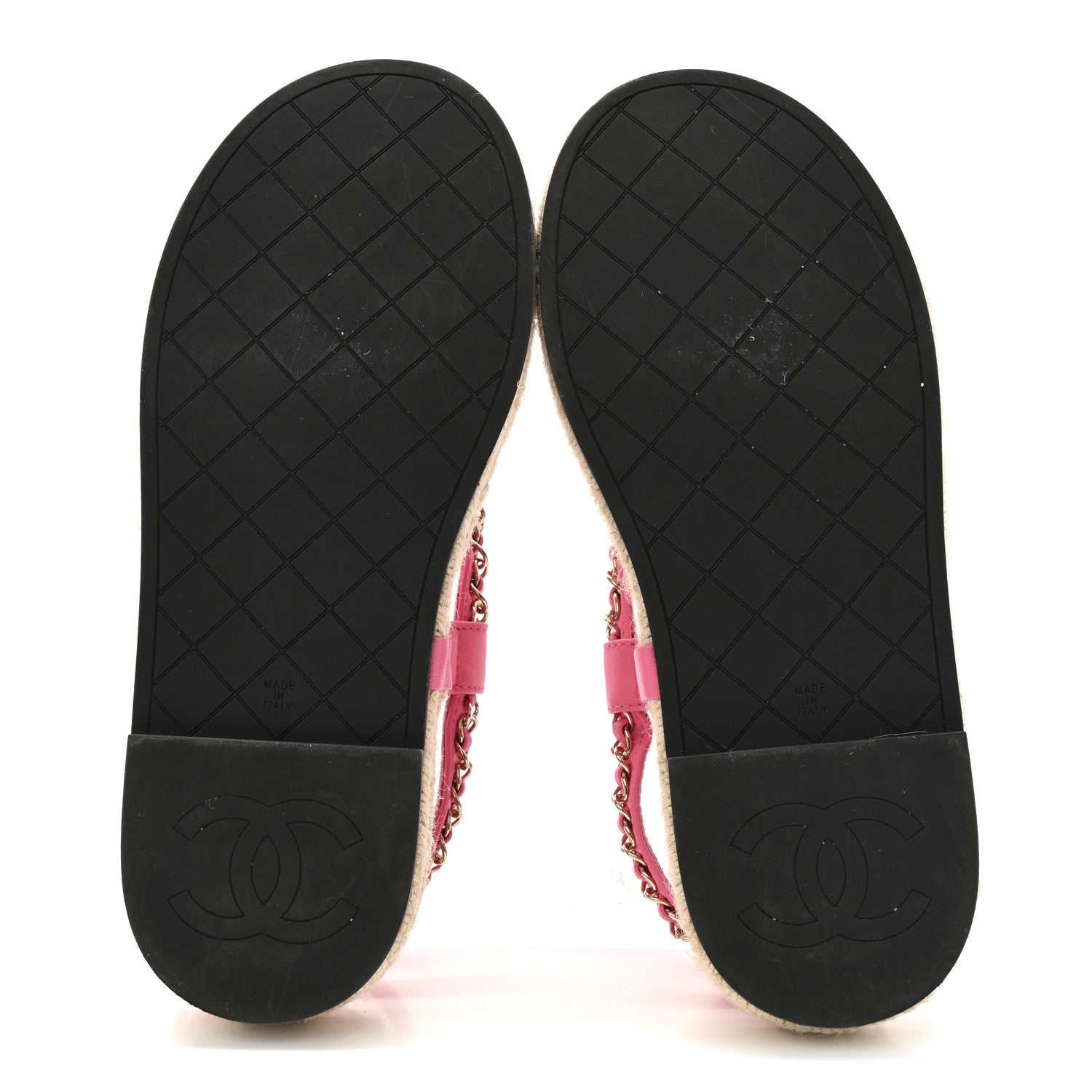 Lambskin Chain CC Thong Espadrille Sandals 38 Pink