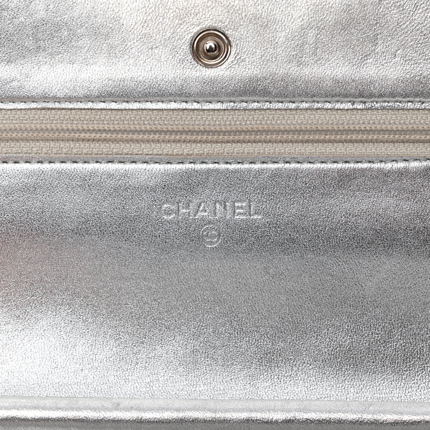 Metallic Lambskin Quilted Wallet On Chain WOC Silver