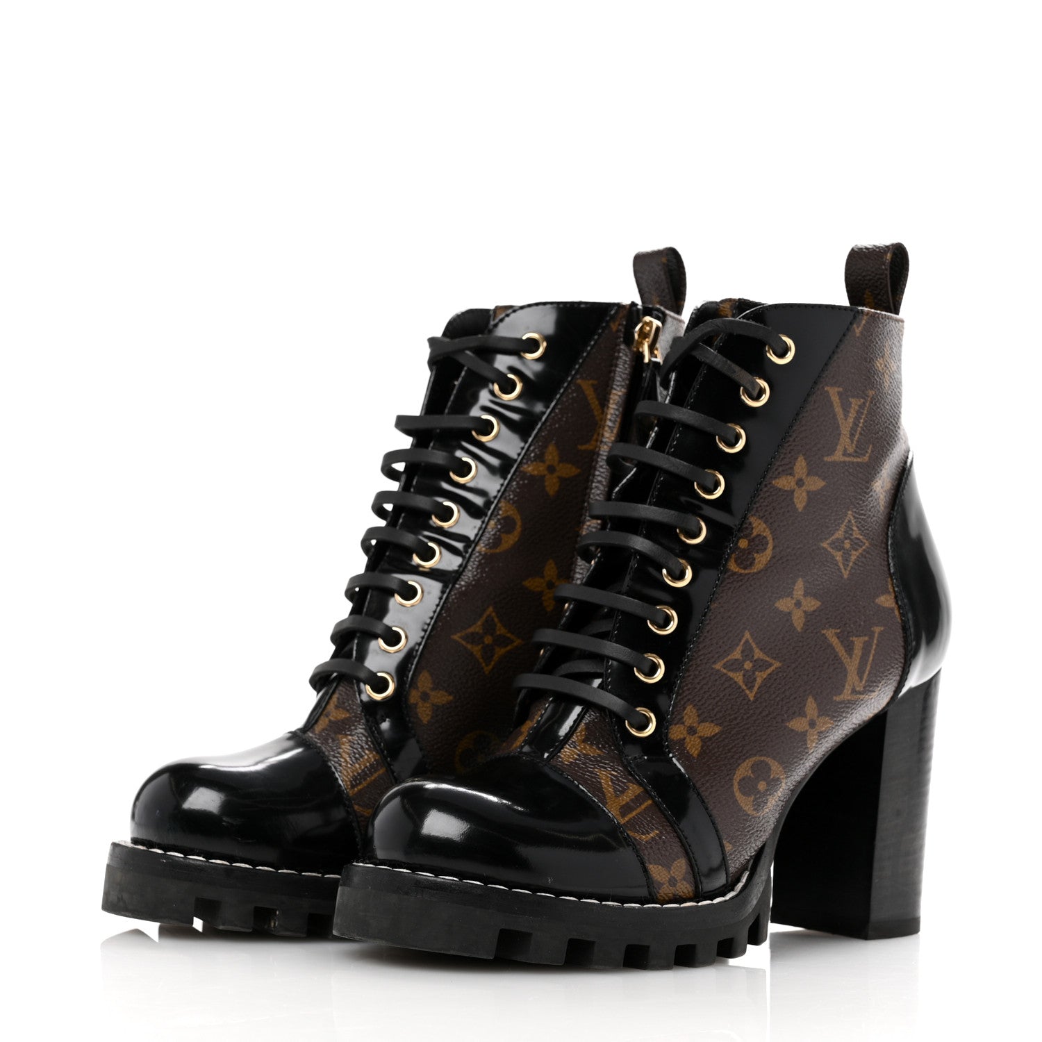Patent Calfskin Monogram Star Trail Ankle Boots 38 Black