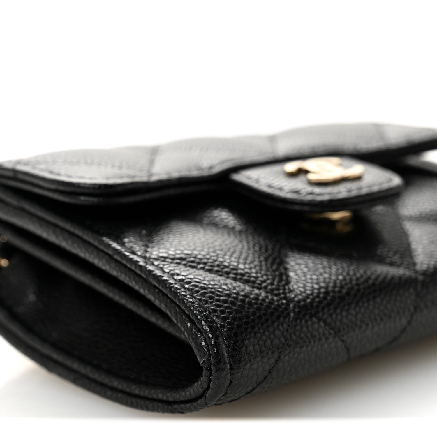 Caviar Quilted Flap Card Holder On Chain Black