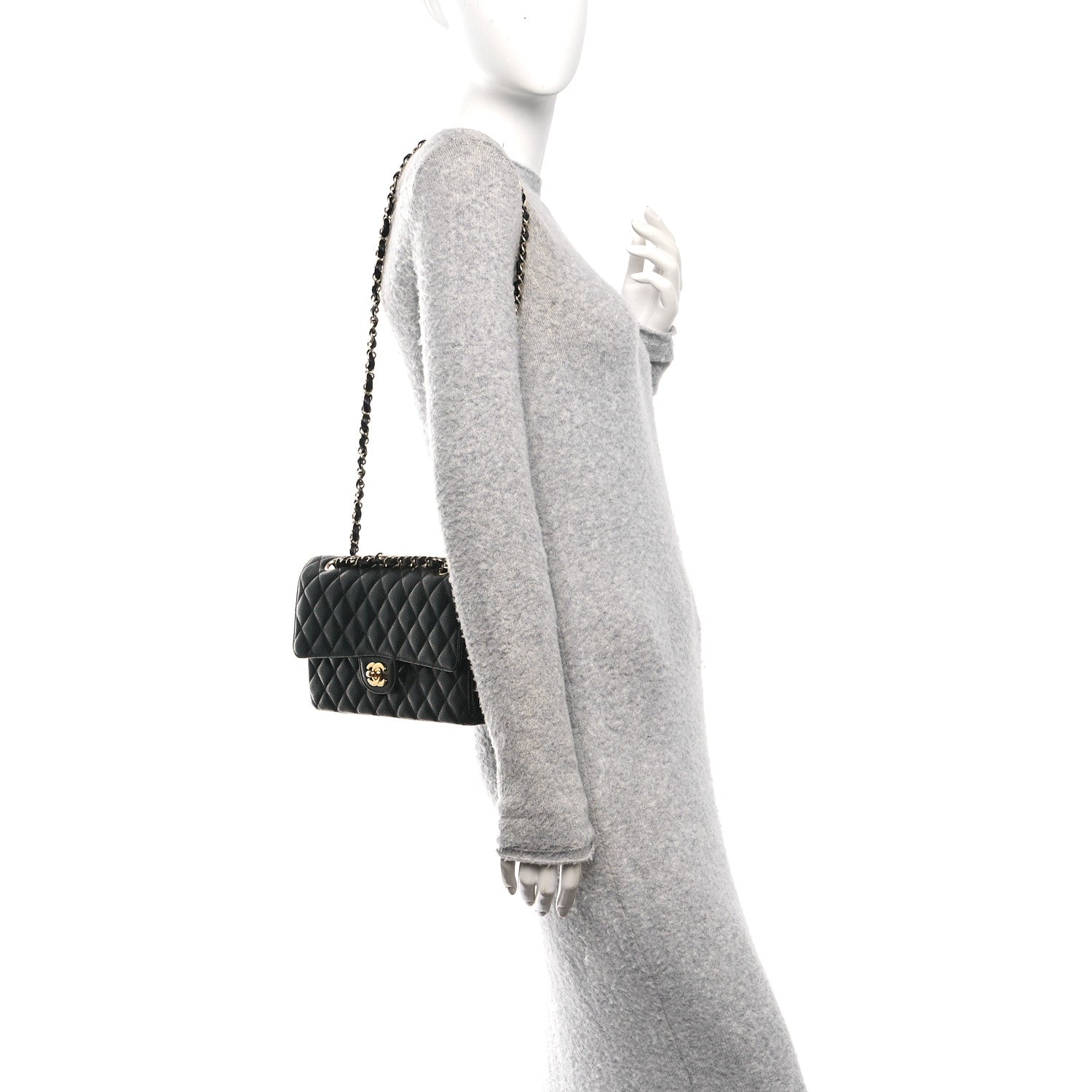 Caviar Quilted Medium Double Flap Black