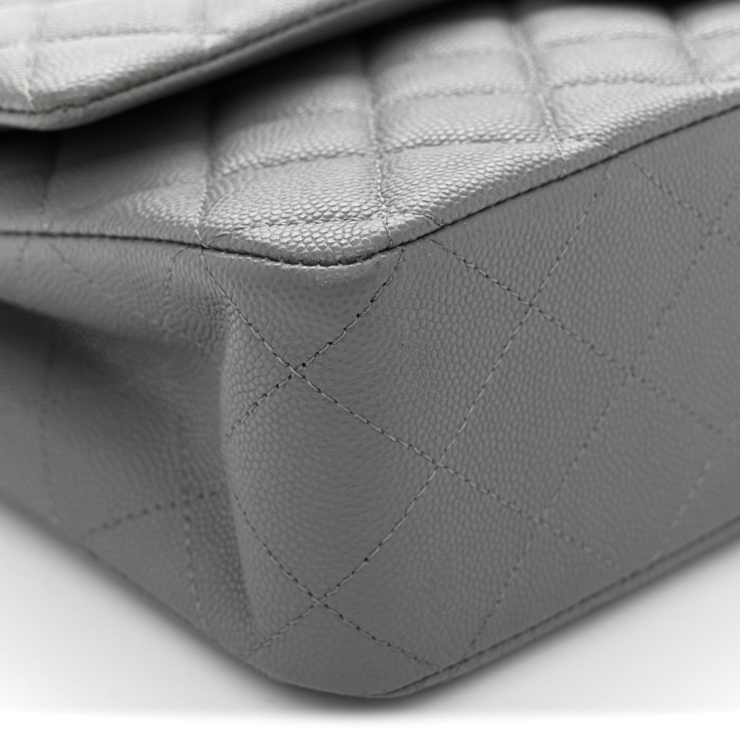 Caviar Quilted Medium Double Flap Grey
