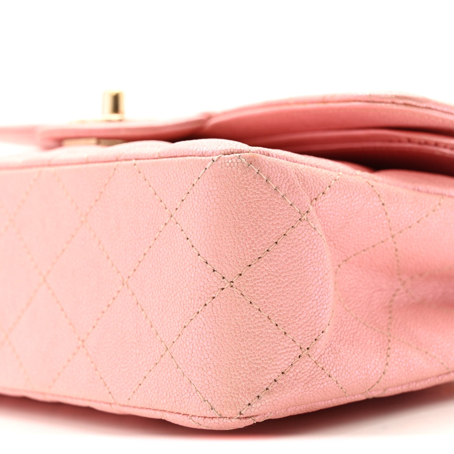 Iridescent Caviar Quilted Small Double Flap Pink