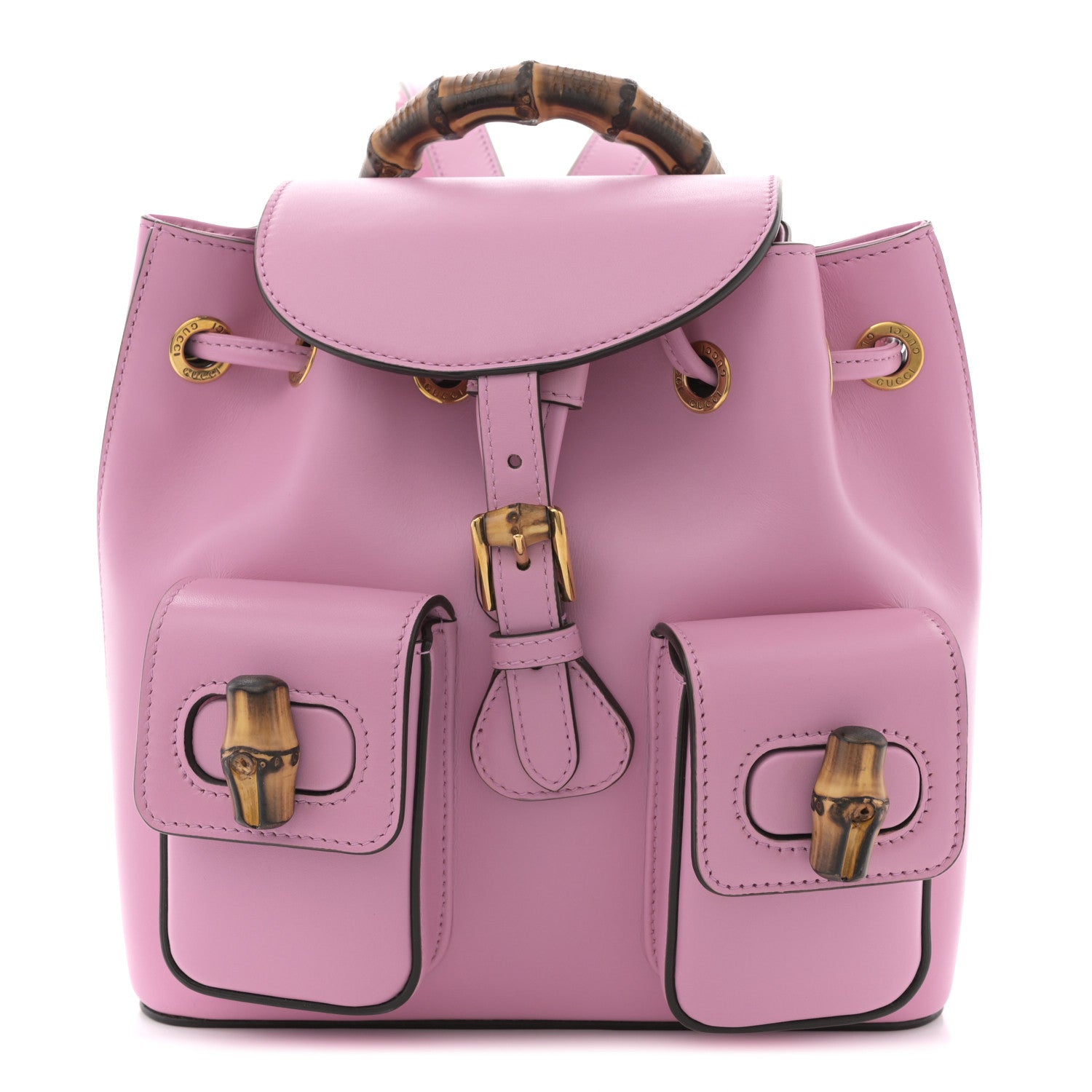 Calfskin Bamboo Backpack Glossy Pink